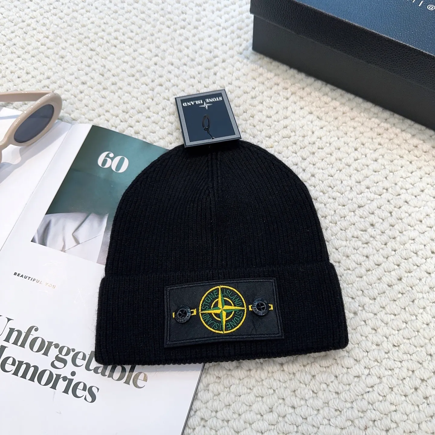 P60 Trendy brand Stone Island STONE classic popular cashmere wool knitted hat New autumn and winter cashmere woolen hat, men and women cold hat, Little Red Riding Hood popular style